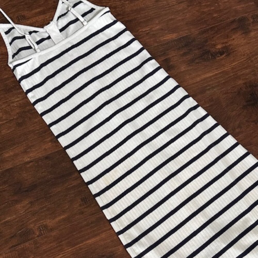 Aerie Ribbed Navy & White Striped Button Front Midi Dress Camisole Straps Size L - Picture 10 of 13